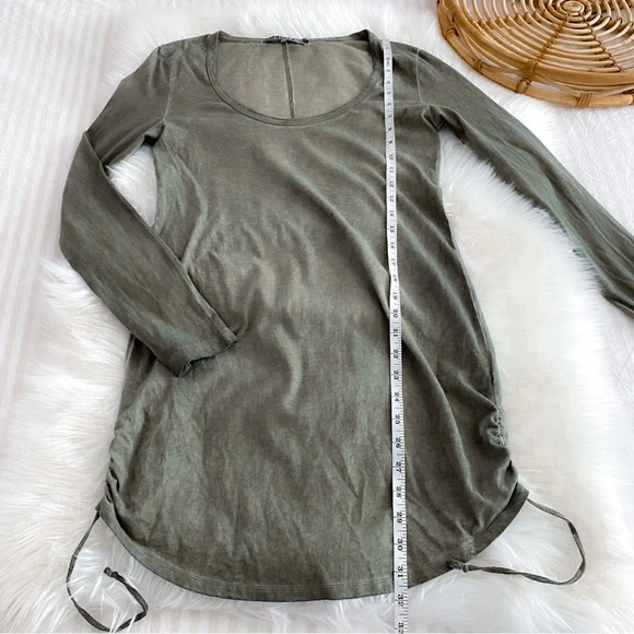 PAM & GELA Ruched Side Tie Bodycon Mini Dress Shirred Scoop Neck Cotton Olive - Picture 10 of 14